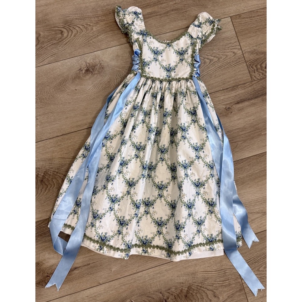Toddler/Kids 5 VTG Cottagecore Floral Puff Sleeve Ribbon Fancy Tea Dress